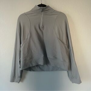 Zella Light Gray Ribbed Quarter-Zip Pullover